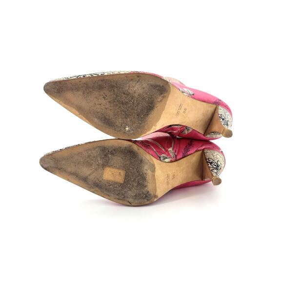 Roberto Cavalli Pink Patchwork Floral Print Pointed Toe Heeled Boots 38 - Picture 6 of 9